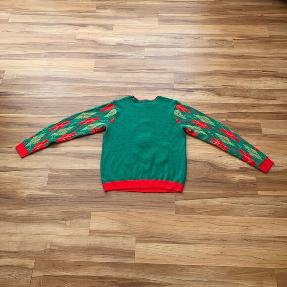 Jolly Sweaters Green Red T-Rex Dinosaur Christmas Sweater Argyle Men’s Large - Picture 8 of 11